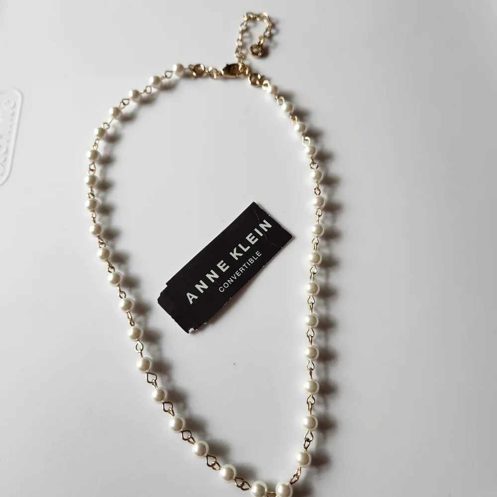 Anne Klein Convertible Double Necklace Faux Pearls Gold Tone NWT